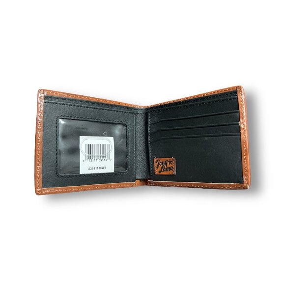 Tony Lama Bifold Wallet Blue Gray Aztec Canvas Leather Western RFID Cowboy NIB - Picture 3 of 7